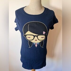 Gwen Stefani Harajuku Lovers Size XL Navy T-shirt Dark Haired Girl with Glasses